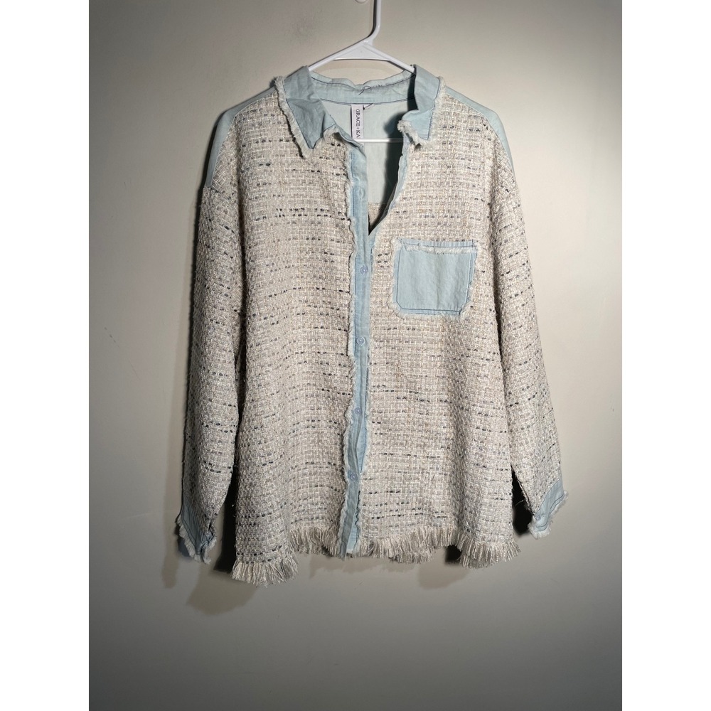 Grace + Karma Tweed and Denim Shacket Size 1X